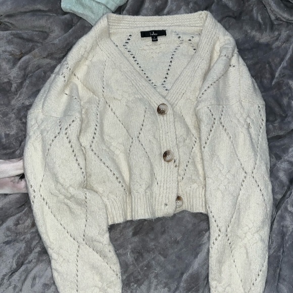 Lulu’s | Straight to the Point Cream Pointelle Knit Cardigan Sweater | small - Picture 6 of 13